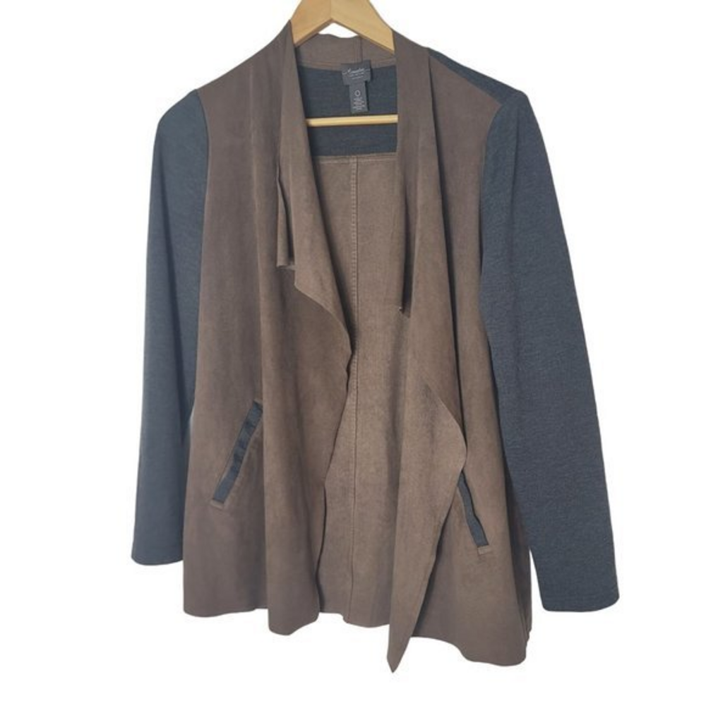 Chico's Travelers Size 0 Faux Suede Long Sleeve‎ Open Front Western Rodeo Top